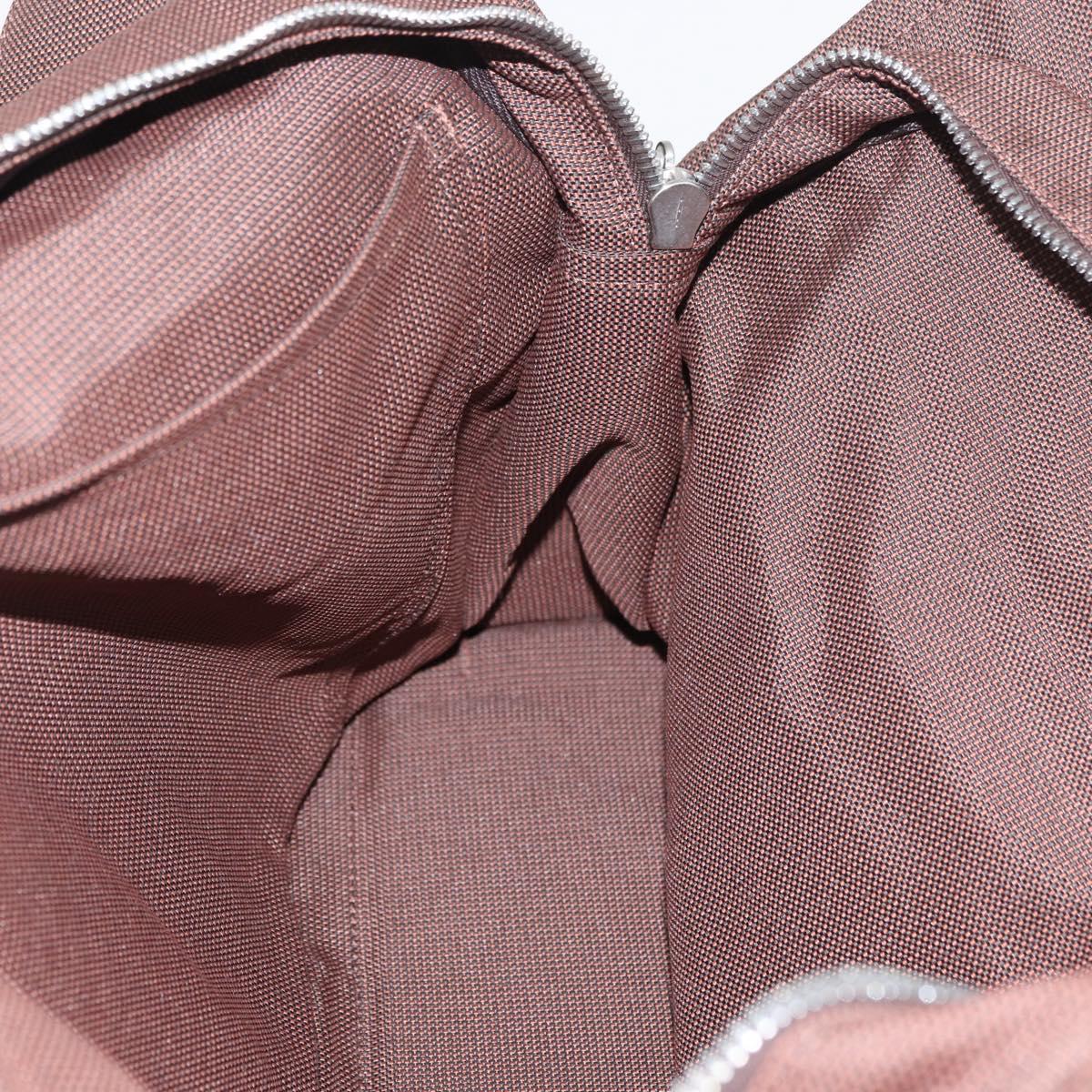 HERMES Her Line MM Hand Bag Canvas Brown Silver Auth 175053A