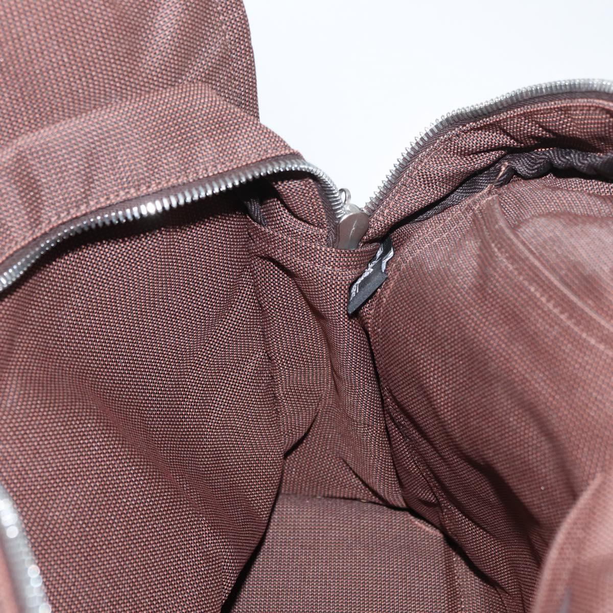 HERMES Her Line MM Hand Bag Canvas Brown Silver Auth 175053A