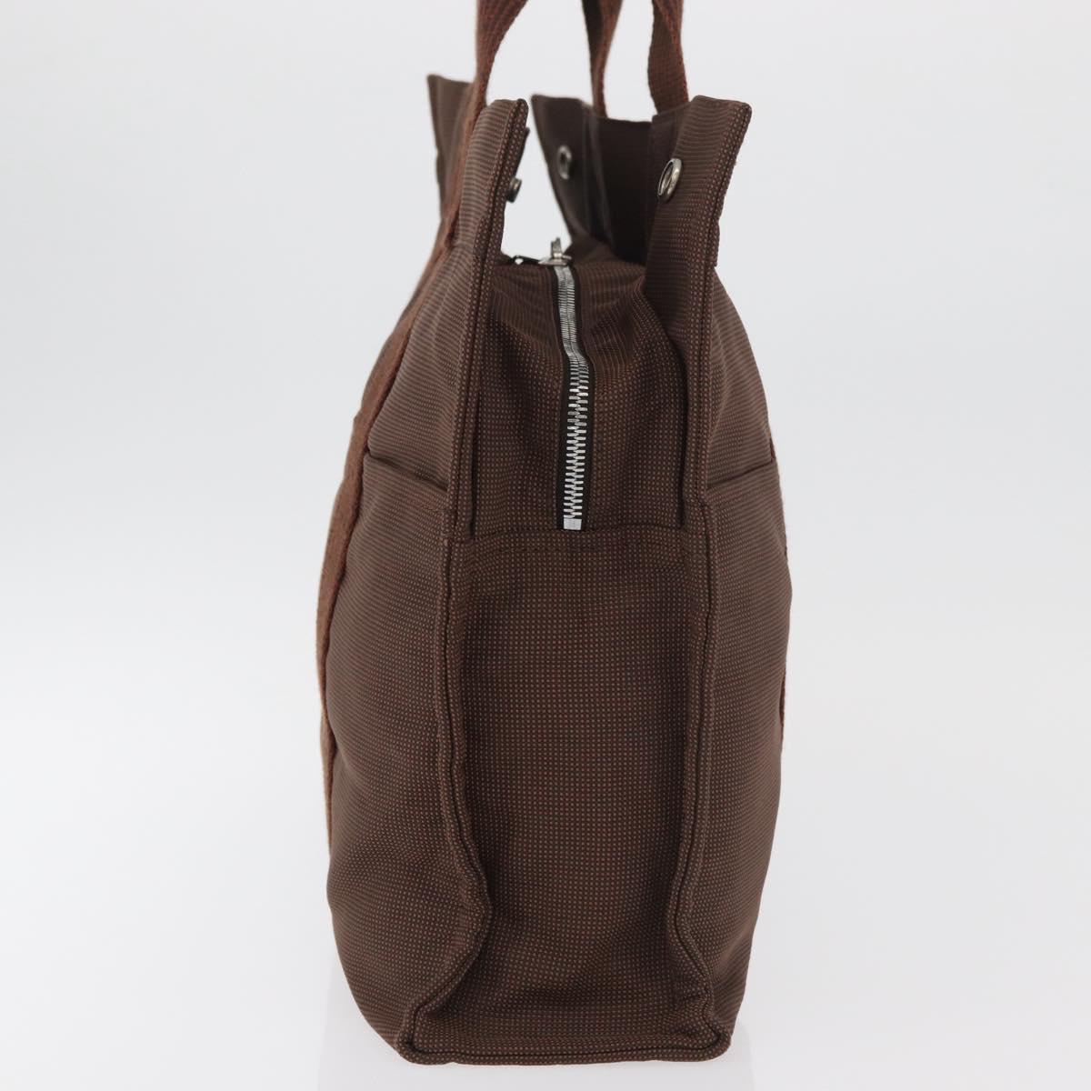 HERMES Her Line MM Hand Bag Canvas Brown Silver Auth 175053A