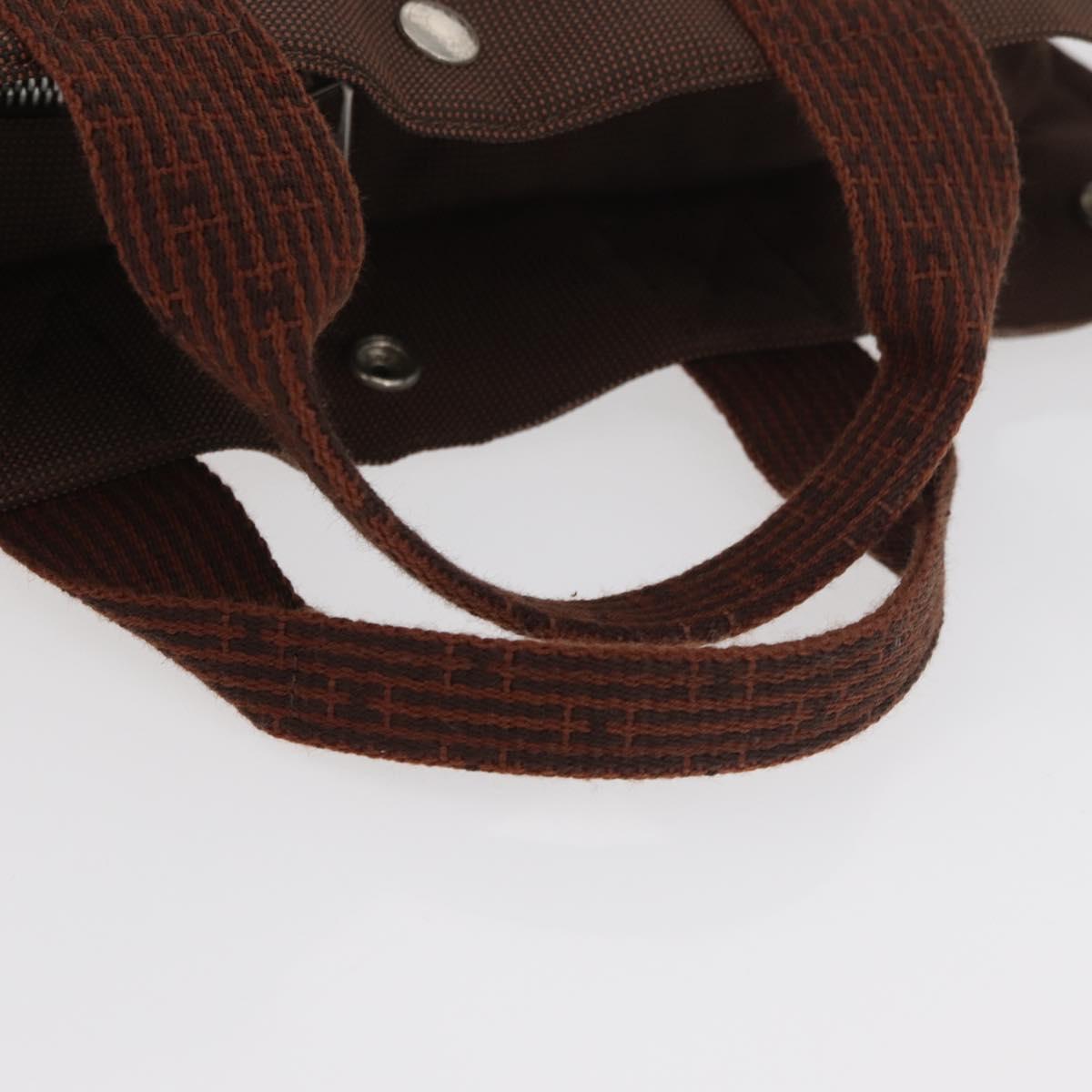 HERMES Her Line MM Hand Bag Canvas Brown Silver Auth 175053A