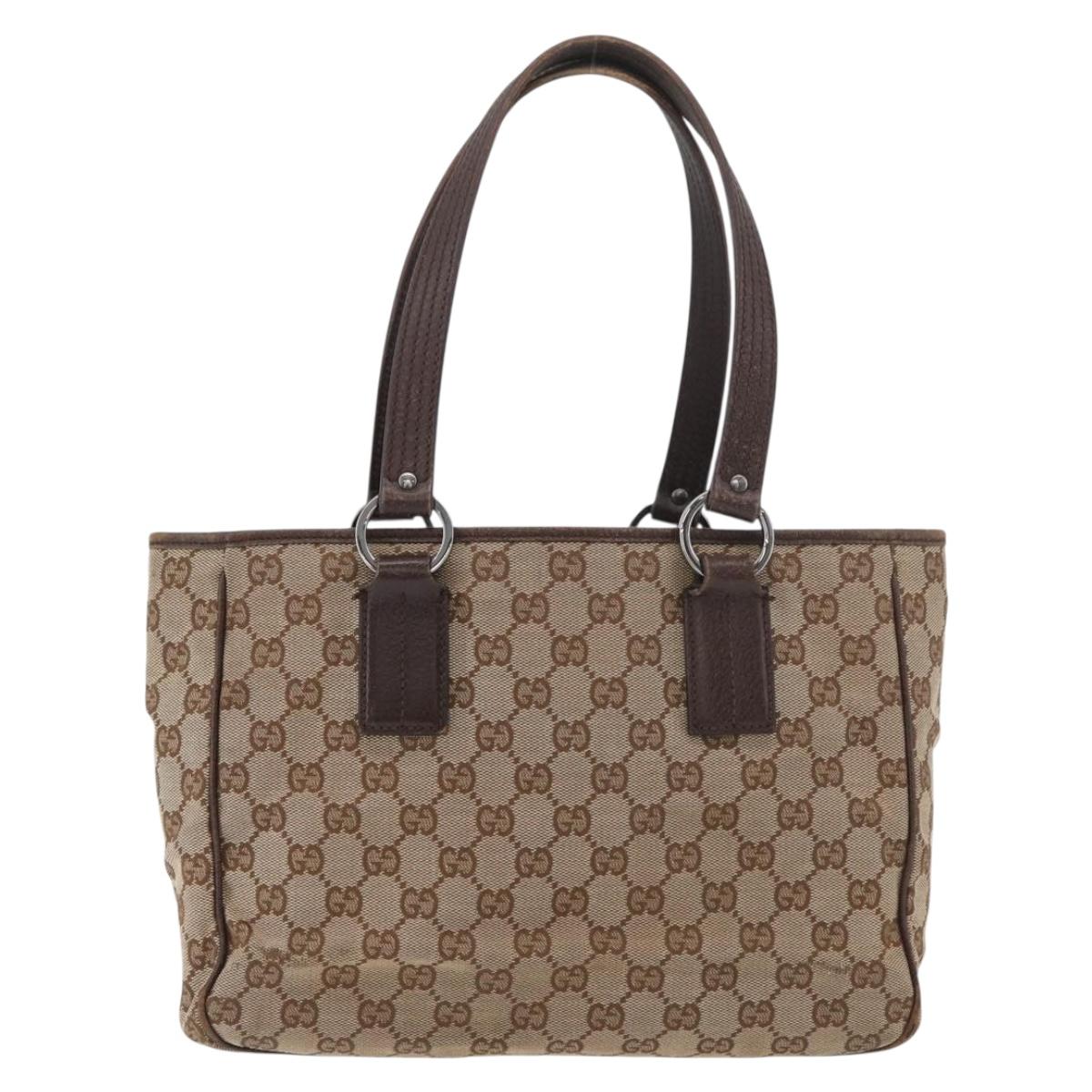 GUCCI GG Canvas Hand Bag Beige Silver 113019 Auth 175054