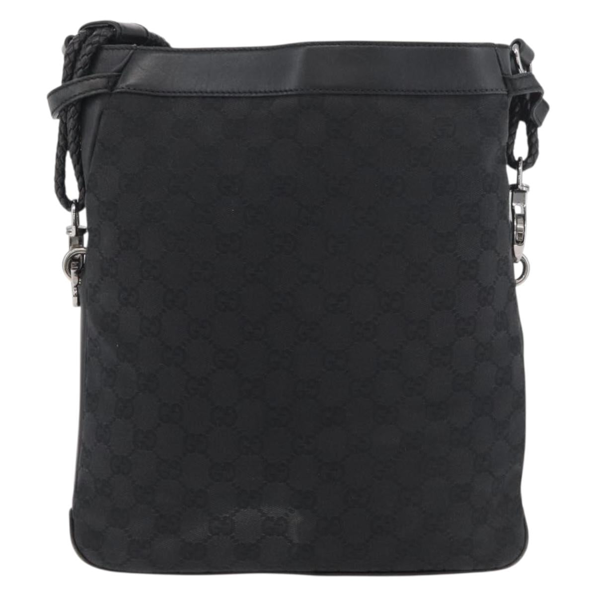 GUCCI GG Canvas Shoulder Bag Black Silver 109097 Auth 175057