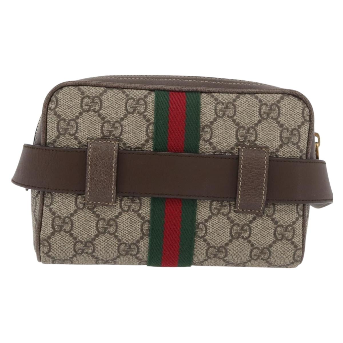 GUCCI GG Supreme Web Sherry Line Waist bag PVC Beige Gold 517076 Auth 175059SAM