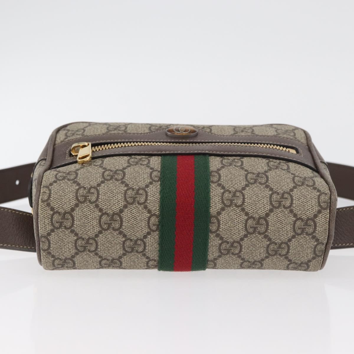 GUCCI GG Supreme Web Sherry Line Waist bag PVC Beige Gold 517076 Auth 175059SAM