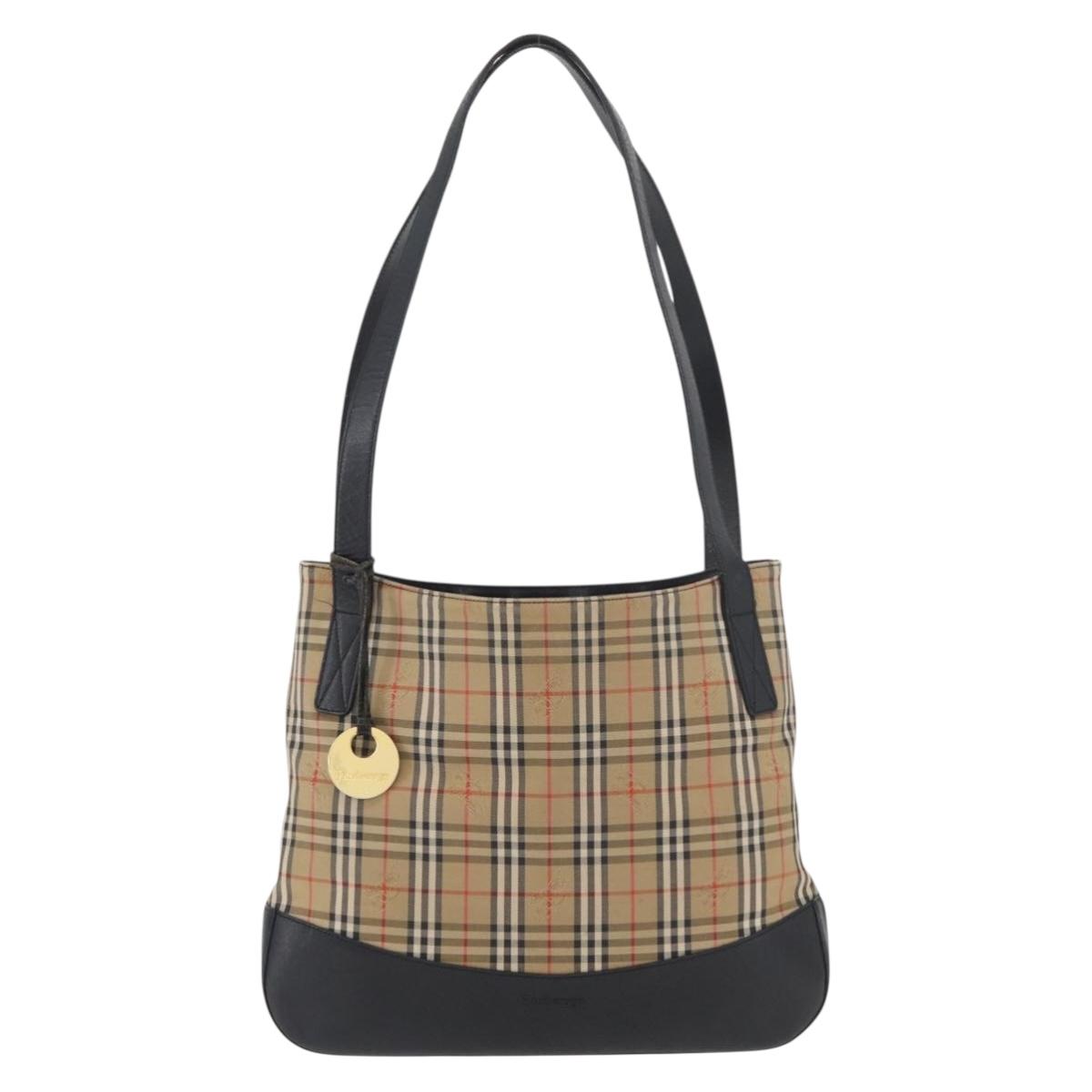 Burberrys Nova Check Shoulder Bag Canvas Leather Beige Gold Auth 175060