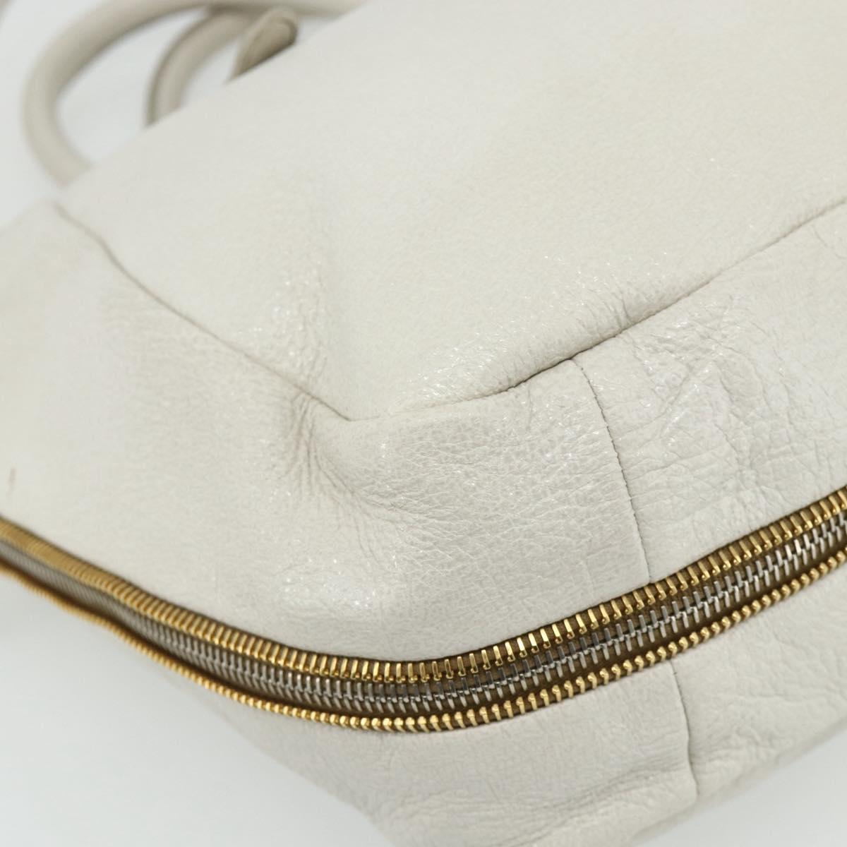 PRADA Hand Bag Leather 2way White Gold Silver Auth 175061A