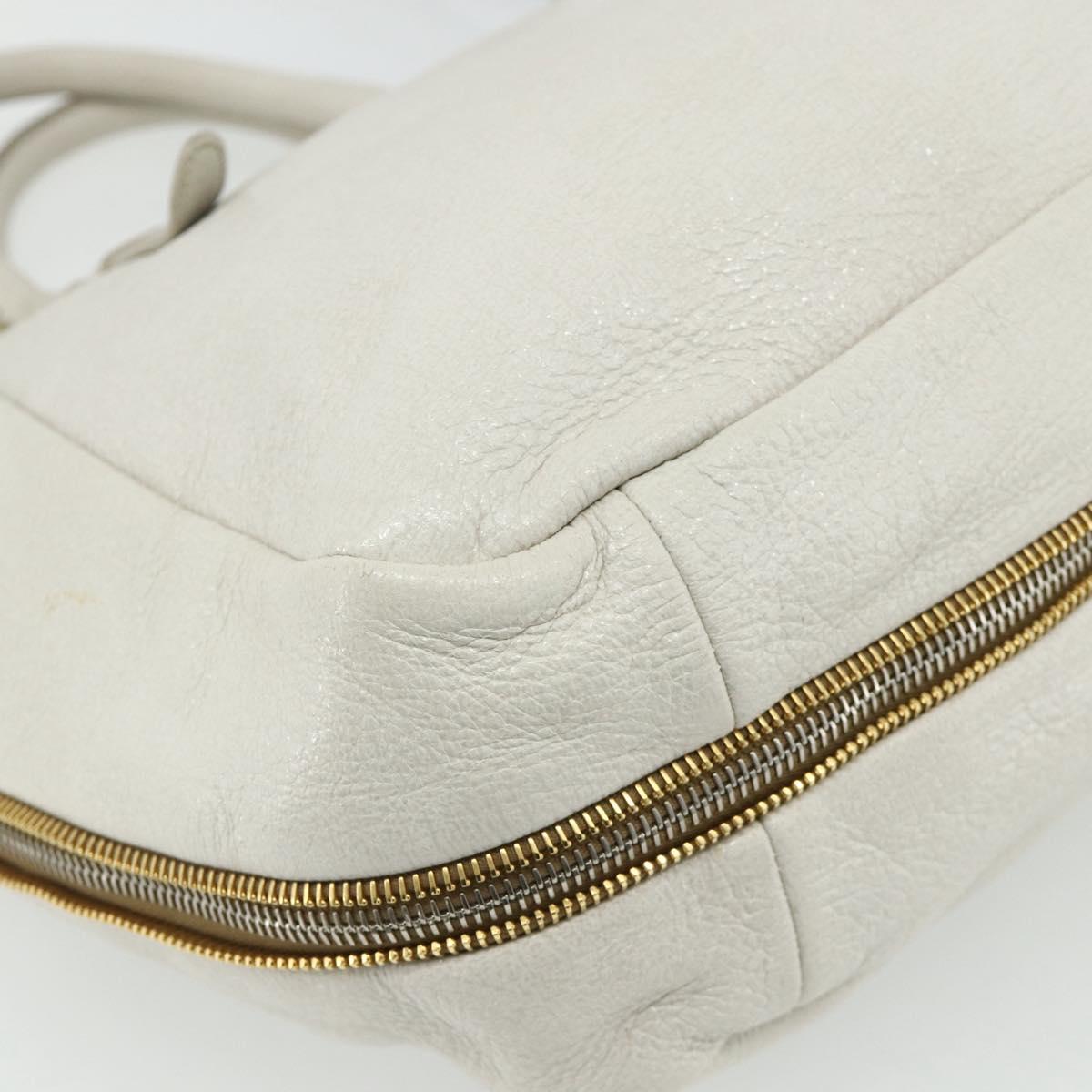 PRADA Hand Bag Leather 2way White Gold Silver Auth 175061A