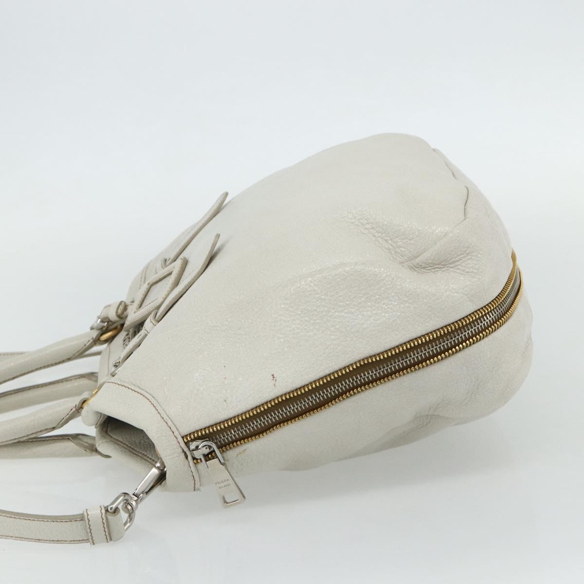 PRADA Hand Bag Leather 2way White Gold Silver Auth 175061A