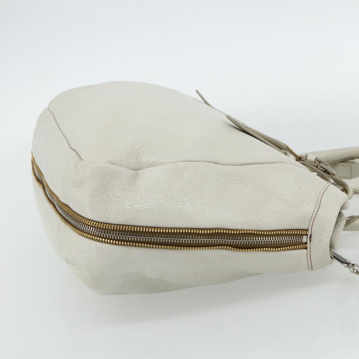 PRADA Hand Bag Leather 2way White Gold Silver Auth 175061A