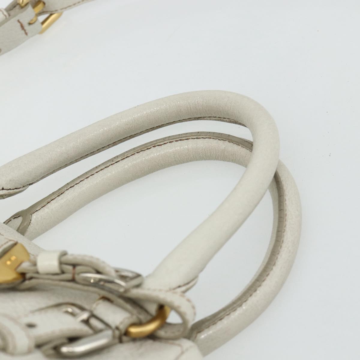 PRADA Hand Bag Leather 2way White Gold Silver Auth 175061A