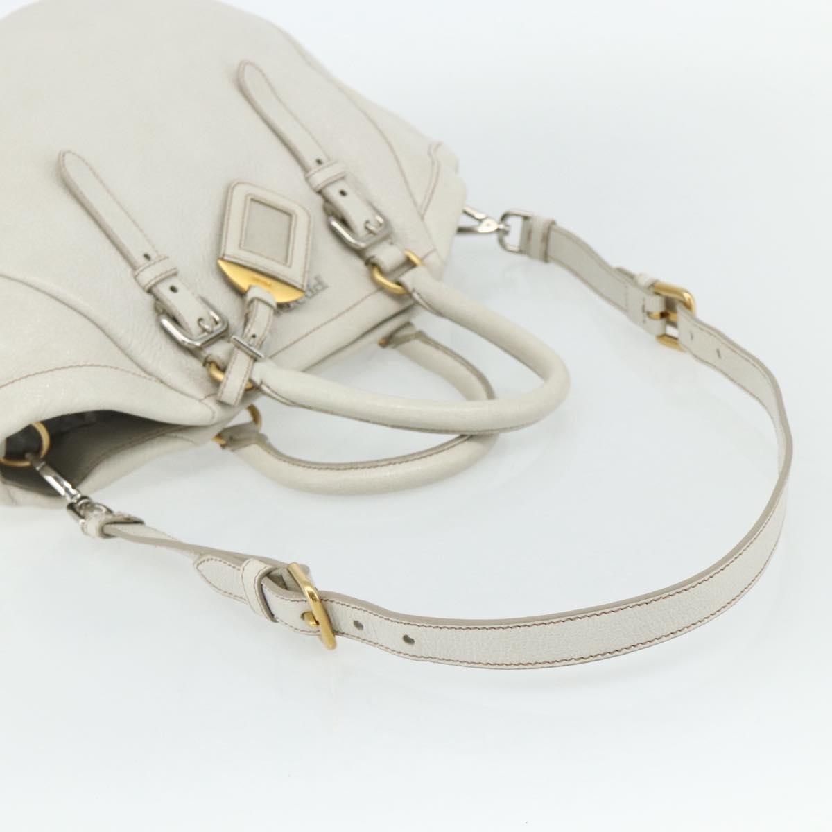 PRADA Hand Bag Leather 2way White Gold Silver Auth 175061A