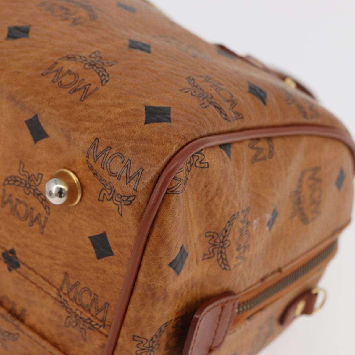 MCM Vicetos Logogram Hand Bag PVC Leather Brown Gold Auth 175062