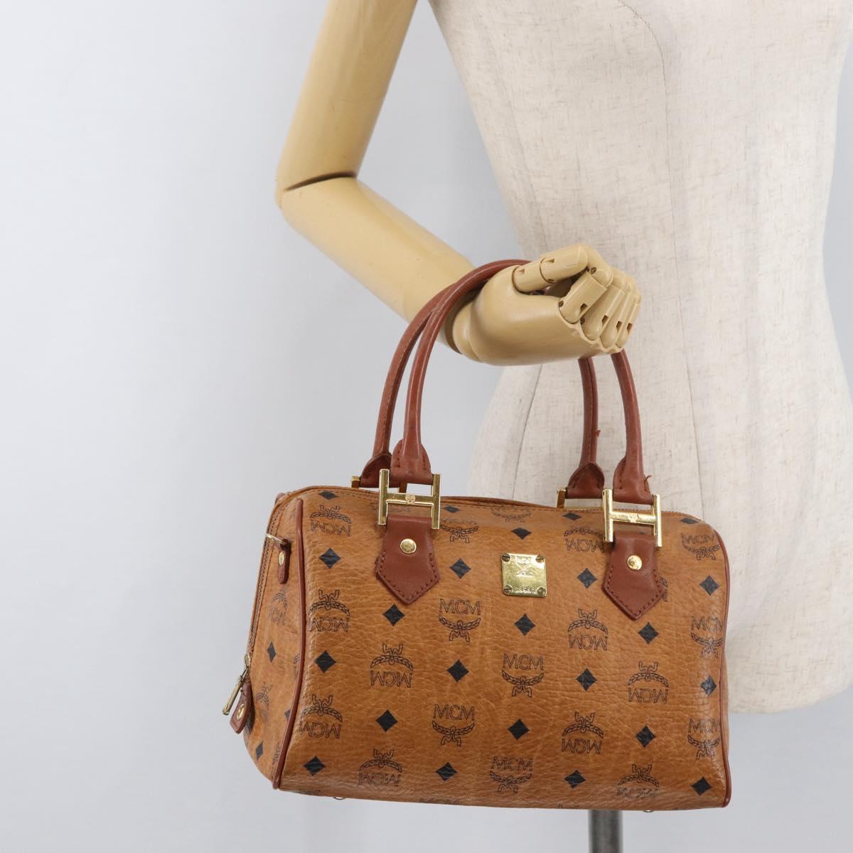 MCM Vicetos Logogram Hand Bag PVC Leather Brown Gold Auth 175062