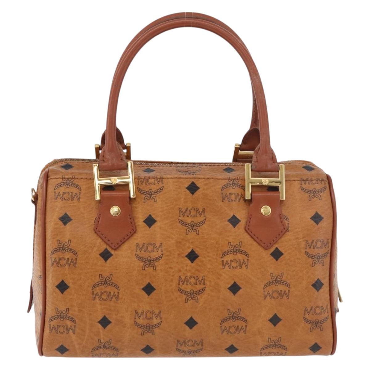 MCM Vicetos Logogram Hand Bag PVC Leather Brown Gold Auth 175062