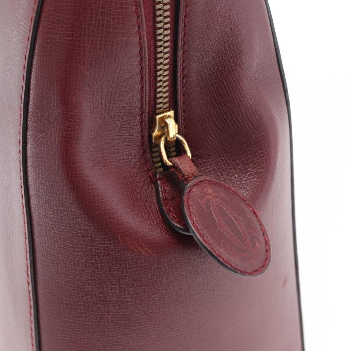 CARTIER Must Line Tote Bag Leather Bordeaux Gold Auth 175064A