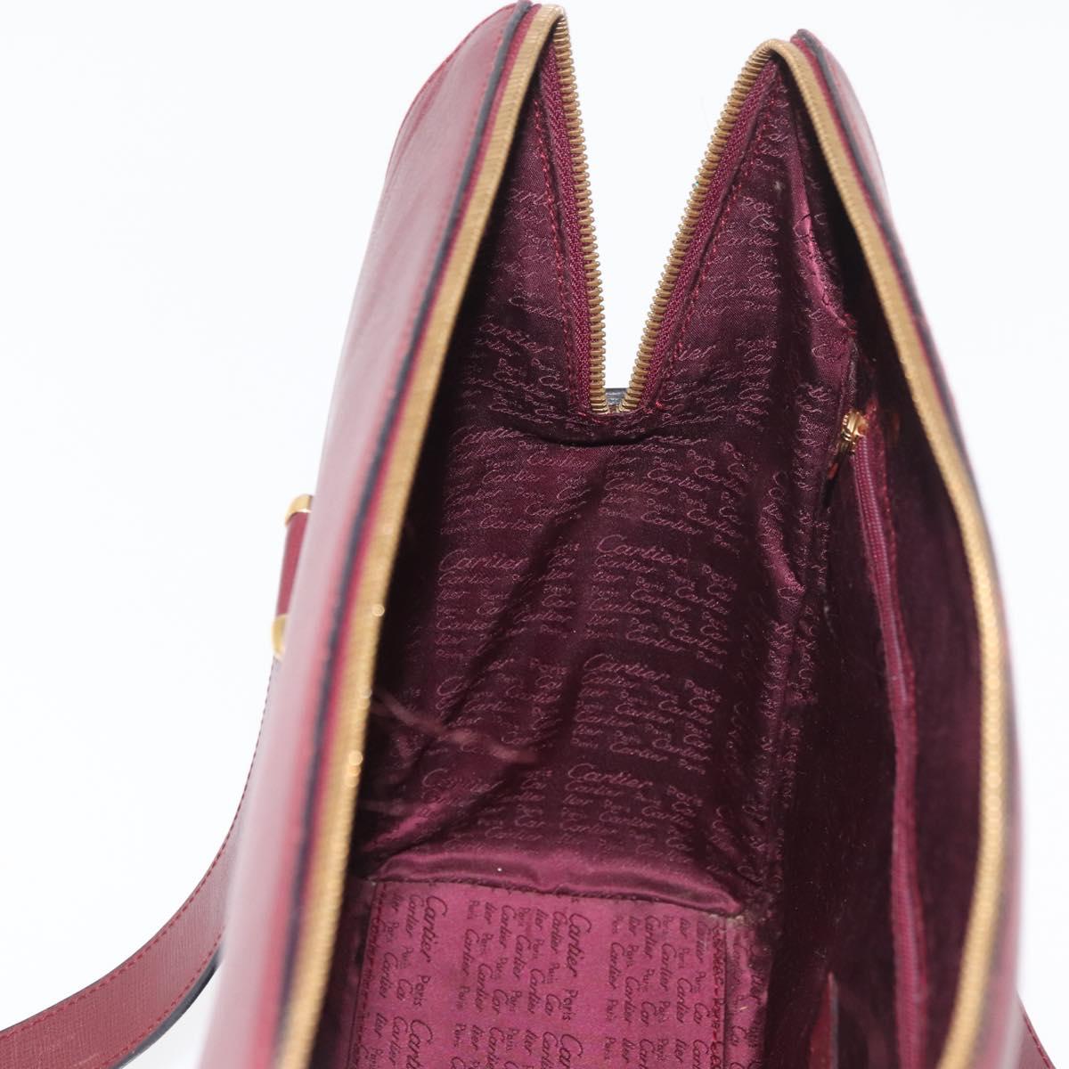 CARTIER Must Line Tote Bag Leather Bordeaux Gold Auth 175064A