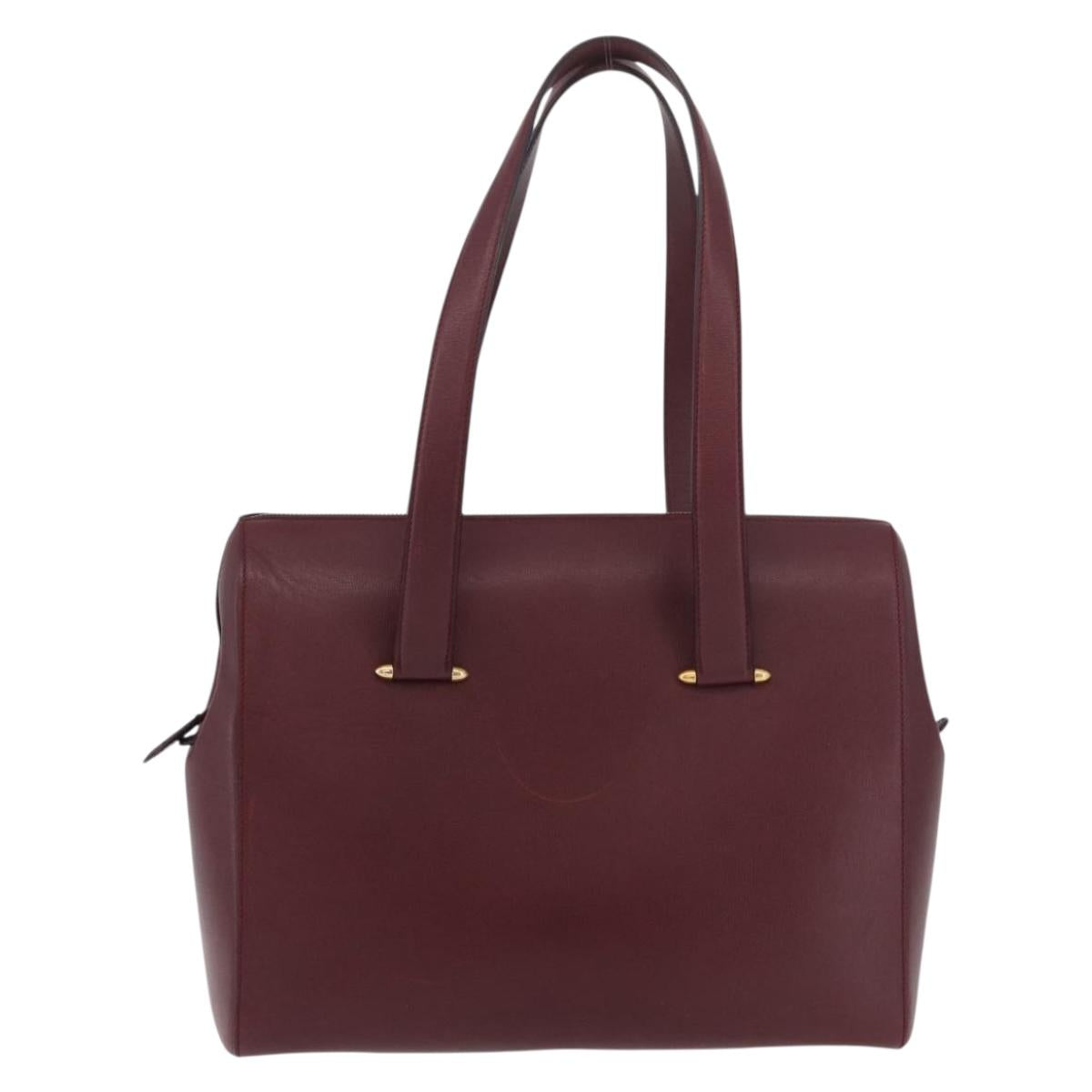 CARTIER Must Line Tote Bag Leather Bordeaux Gold Auth 175064A