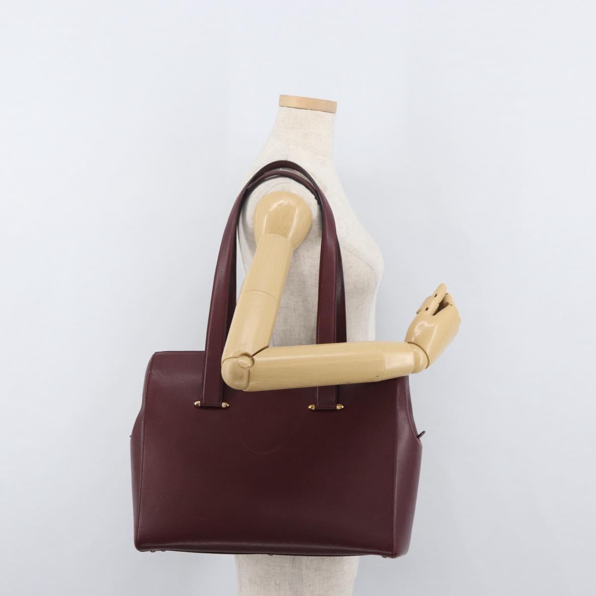 CARTIER Must Line Tote Bag Leather Bordeaux Gold Auth 175064A