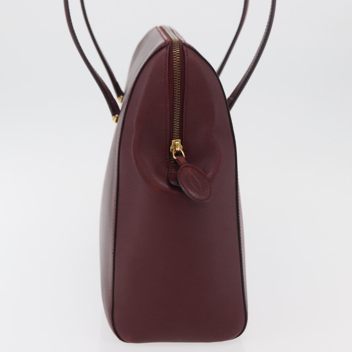 CARTIER Must Line Tote Bag Leather Bordeaux Gold Auth 175064A