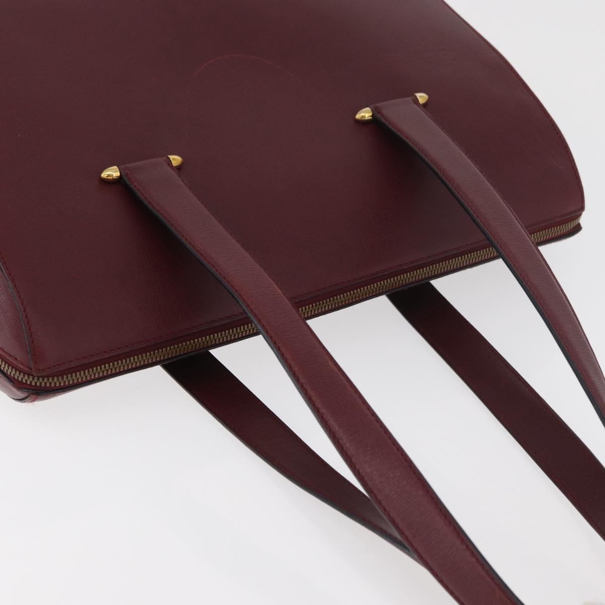 CARTIER Must Line Tote Bag Leather Bordeaux Gold Auth 175064A