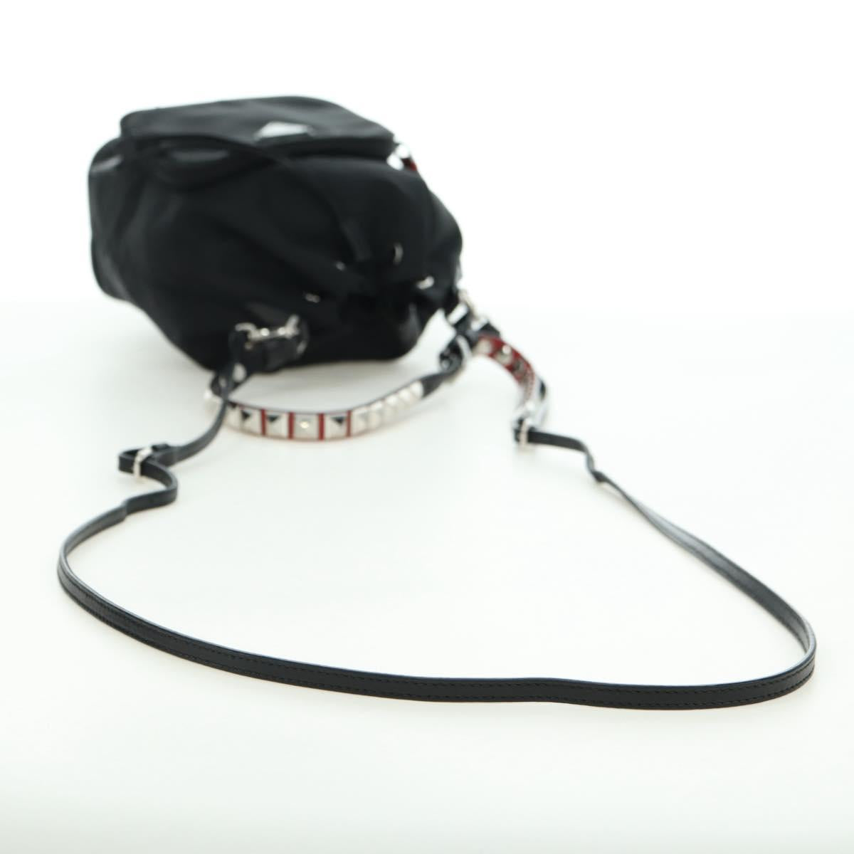 PRADA Purse Shoulder Bag Nylon 2way Black Silver Auth 175065SAM