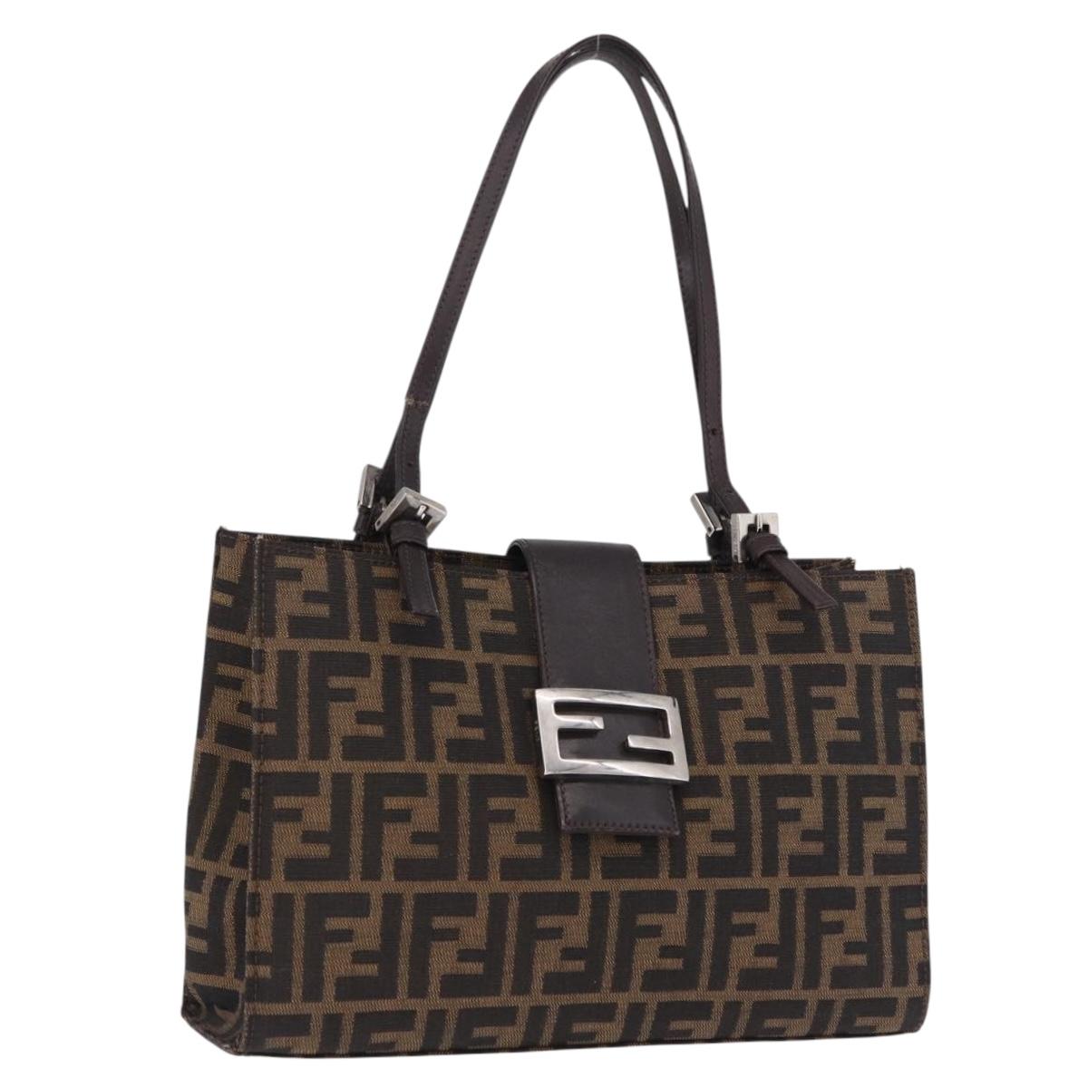 FENDI Zucca Canvas Mamma Baguette Hand Bag Black Brown Auth 175070