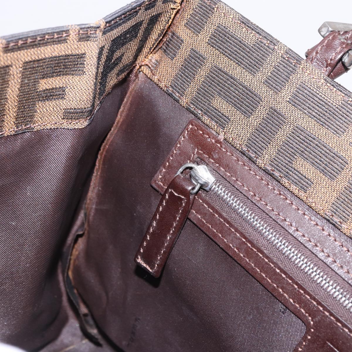 FENDI Zucca Canvas Mamma Baguette Hand Bag Black Brown Auth 175070