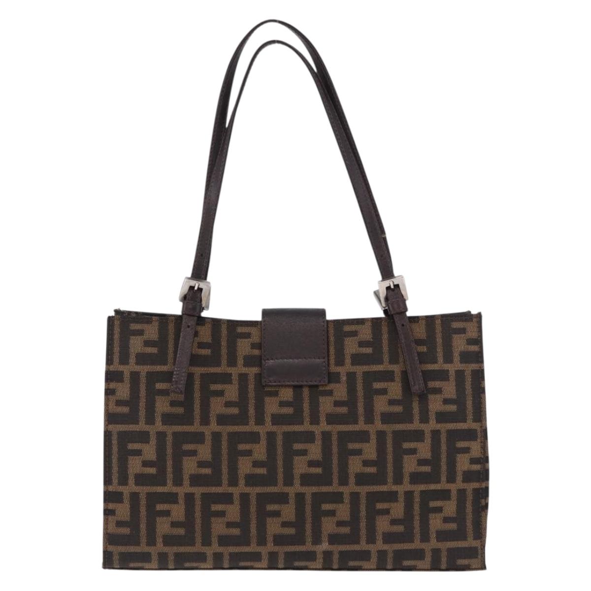 FENDI Zucca Canvas Mamma Baguette Hand Bag Black Brown Auth 175070