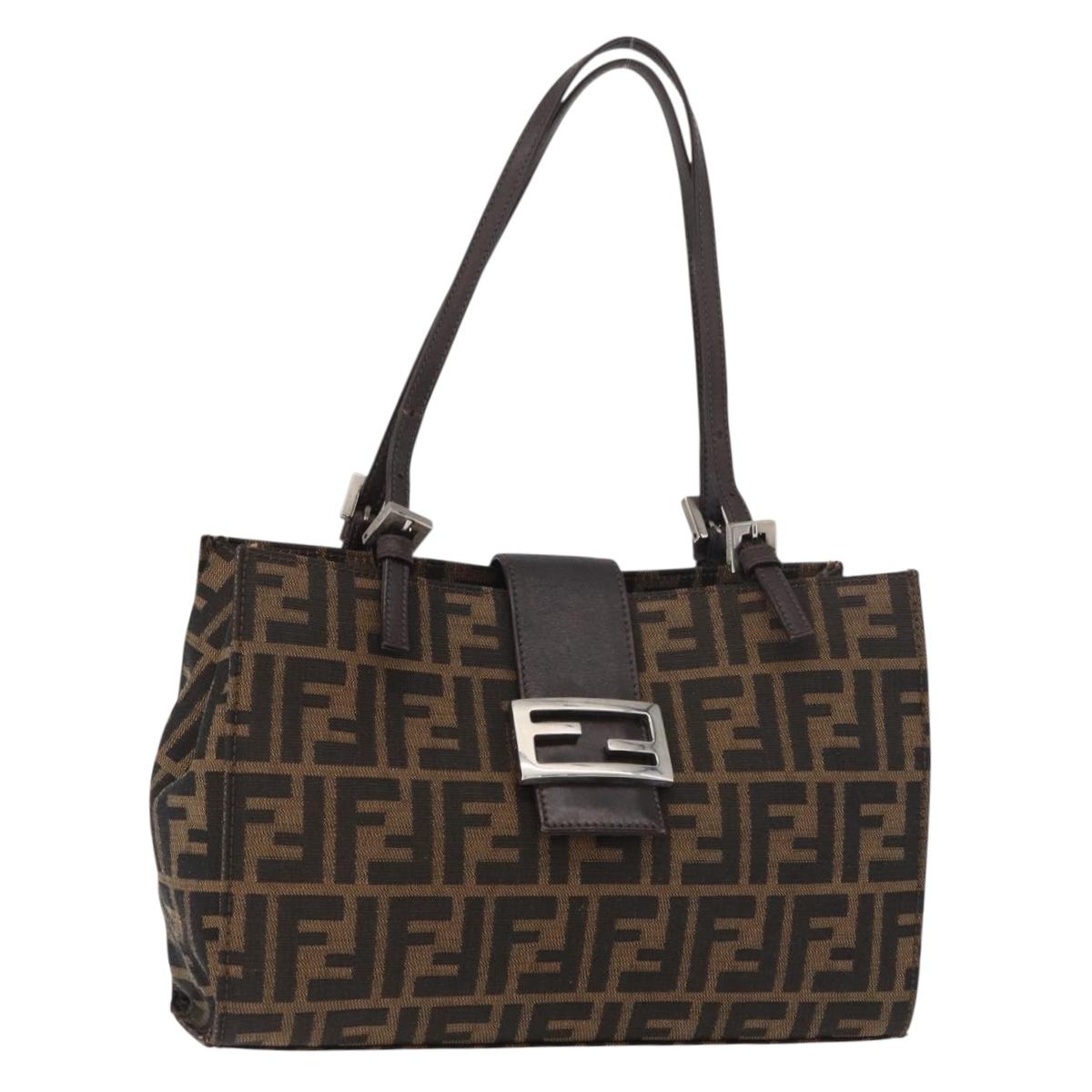 FENDI Zucca Canvas Mamma Baguette Hand Bag Black Brown Auth 175070A