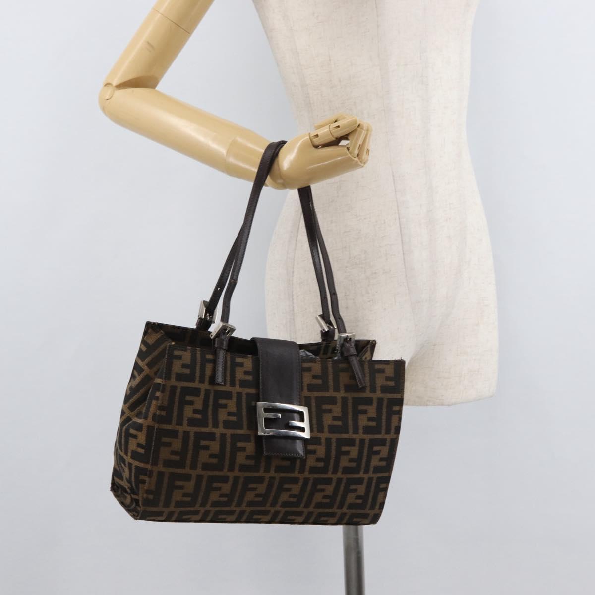 FENDI Zucca Canvas Mamma Baguette Hand Bag Black Brown Auth 175070A