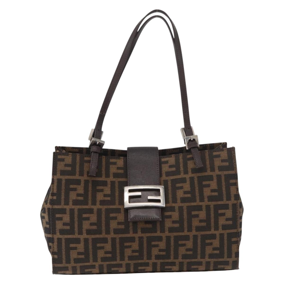 FENDI Zucca Canvas Mamma Baguette Hand Bag Black Brown Auth 175070A