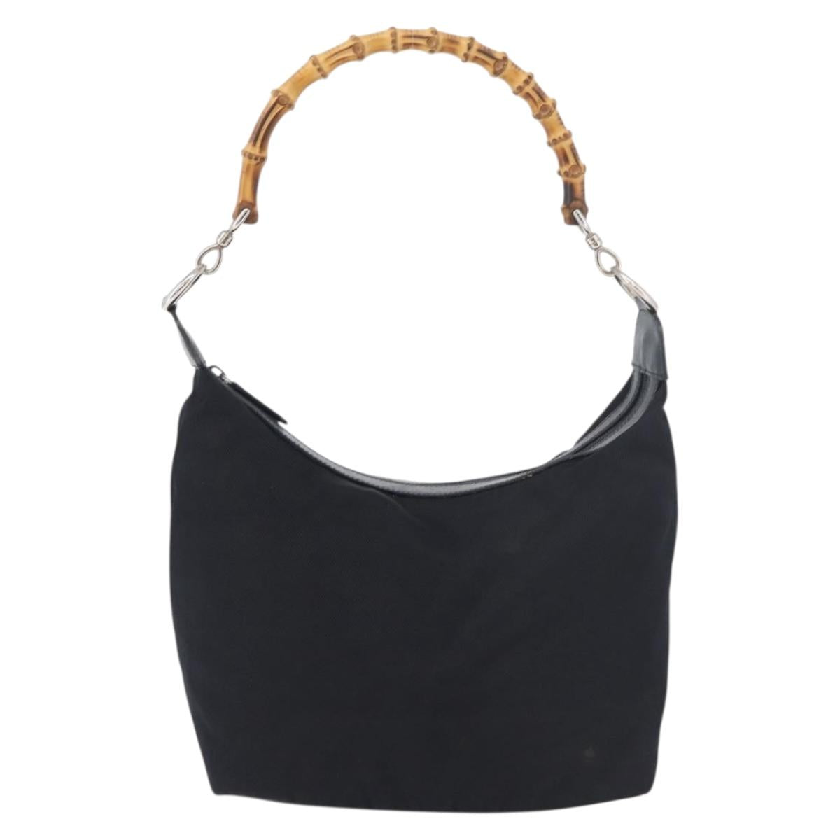 GUCCI Bamboo Shoulder Bag Nylon Navy Silver 000 2855 0531 5 Auth 175077