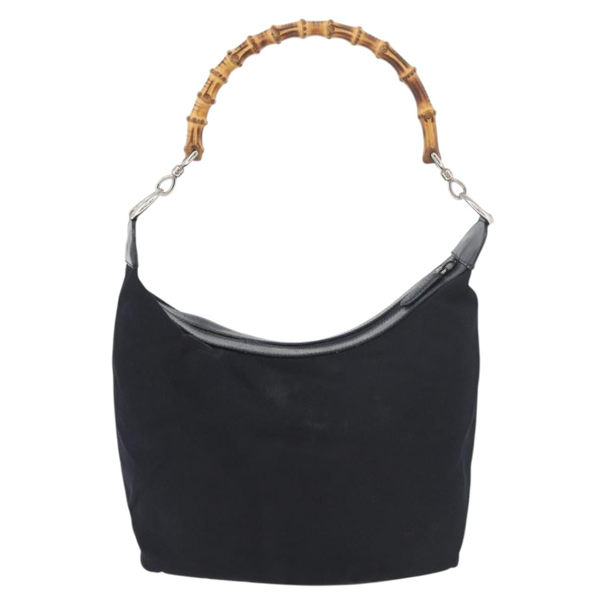 GUCCI Bamboo Shoulder Bag Nylon Navy Silver 000 2855 0531 5 Auth 175077