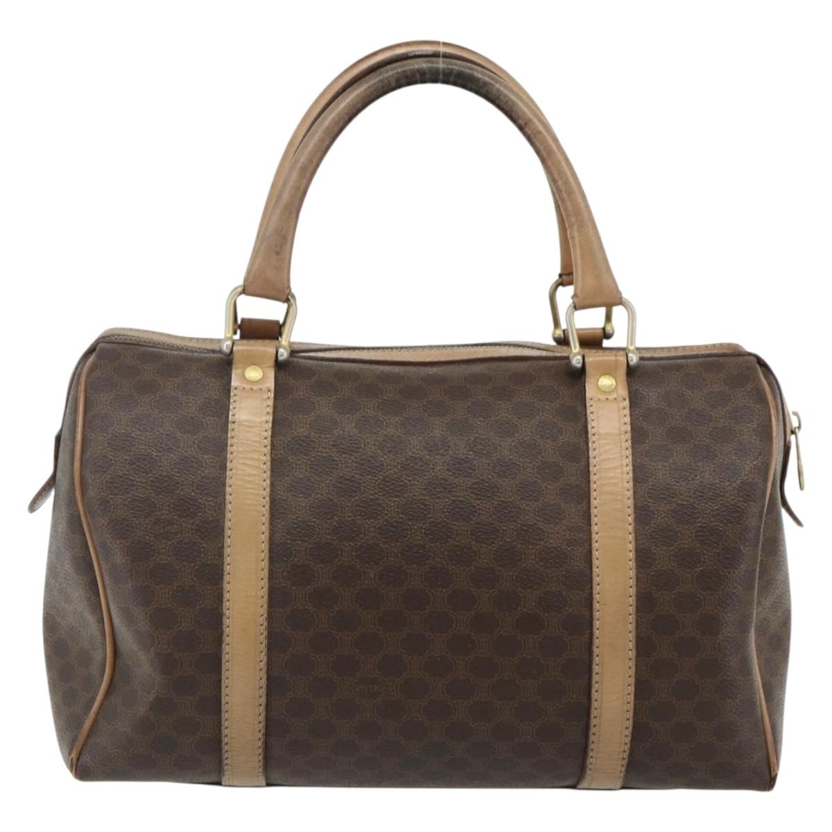 CELINE Macadam Canvas Hand Bag PVC Leather Brown Gold Auth 175085