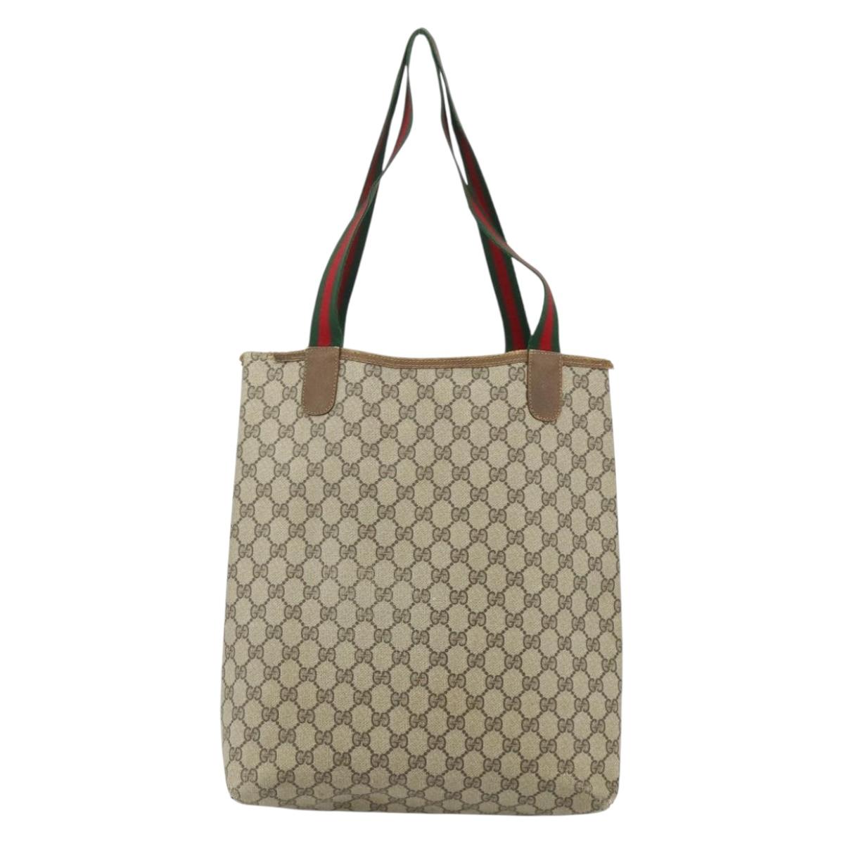 GUCCI GG Supreme Web Sherry Line Tote Bag PVC Beige Gold 120 02 003 Auth 175086