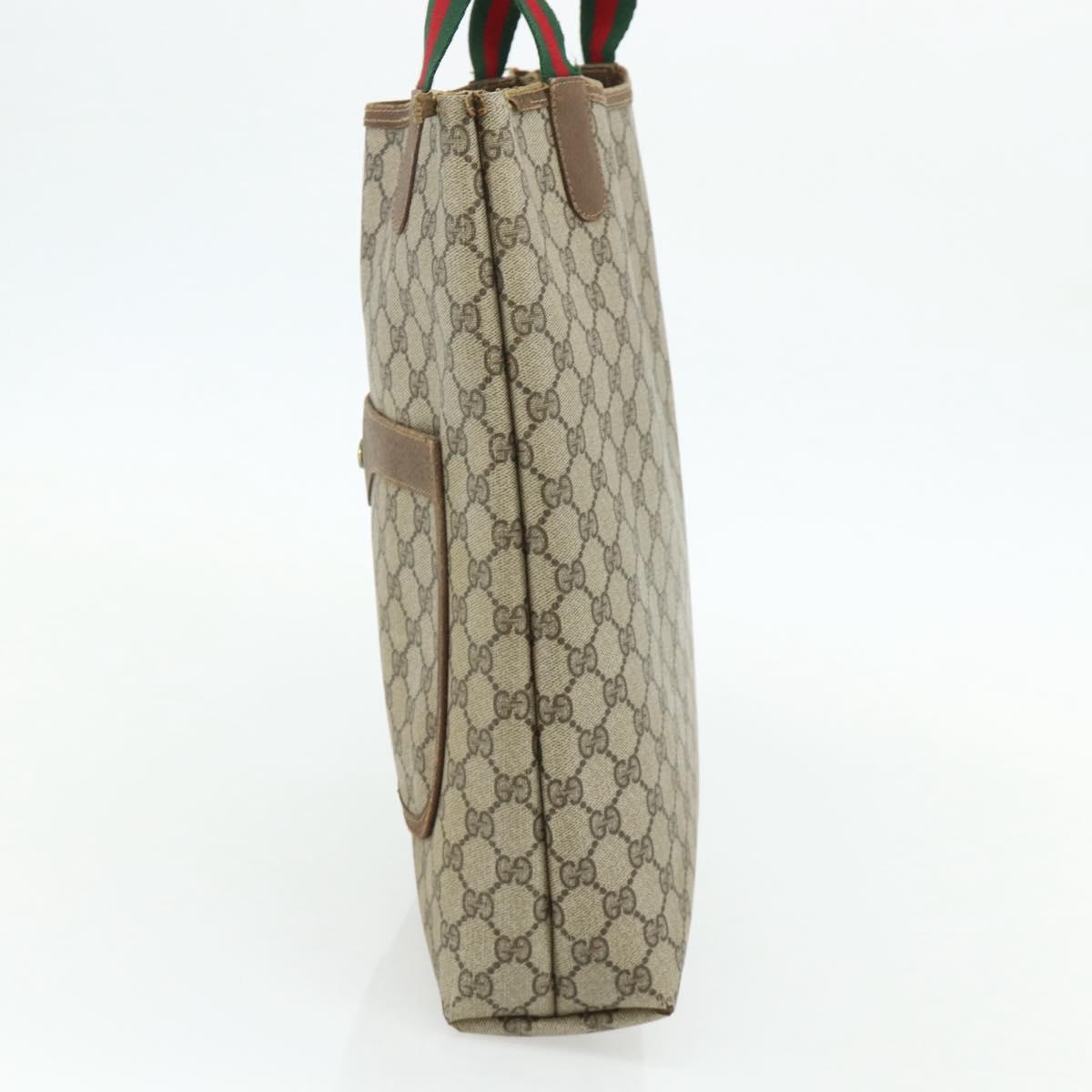 GUCCI GG Supreme Web Sherry Line Tote Bag PVC Beige Gold 120 02 003 Auth 175086