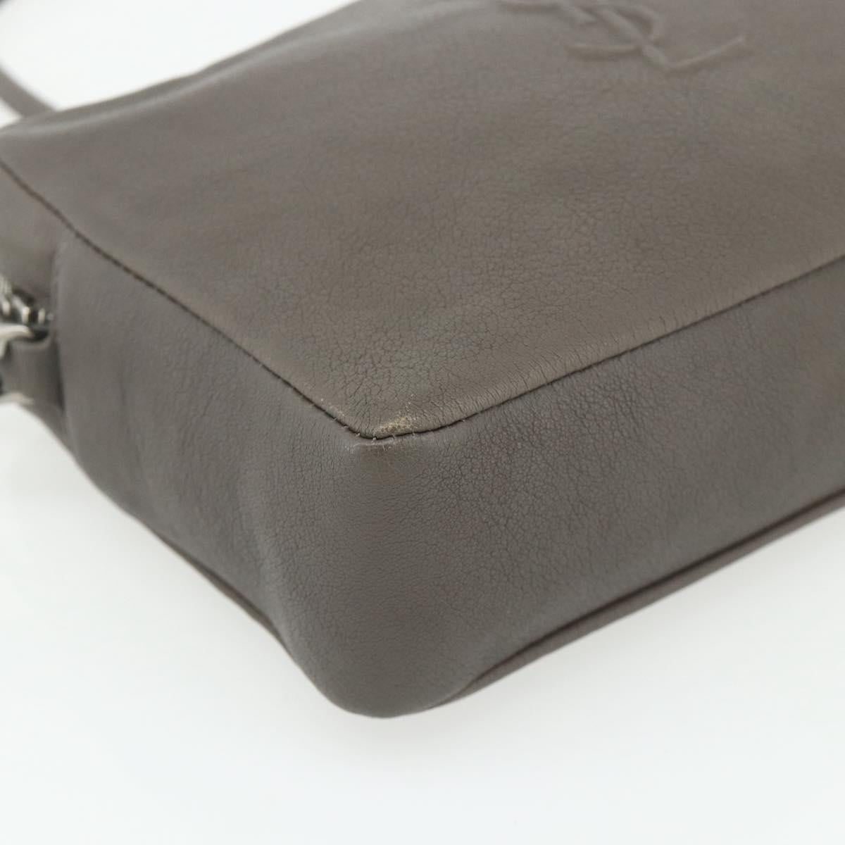SAINT LAURENT Shoulder Bag Leather Gray Silver Auth 175088A