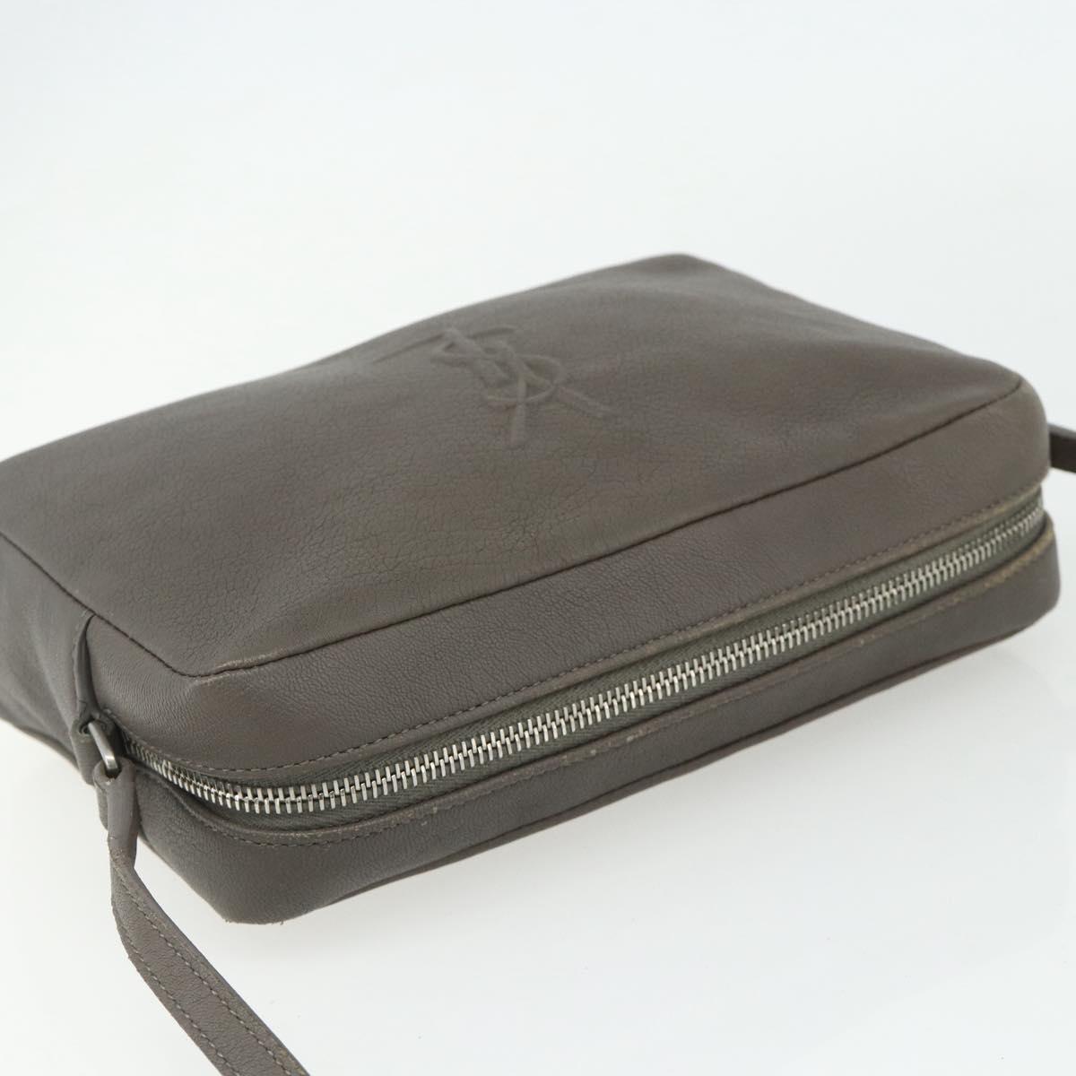SAINT LAURENT Shoulder Bag Leather Gray Silver Auth 175088A