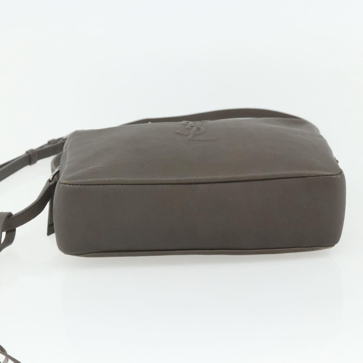 SAINT LAURENT Shoulder Bag Leather Gray Silver Auth 175088A
