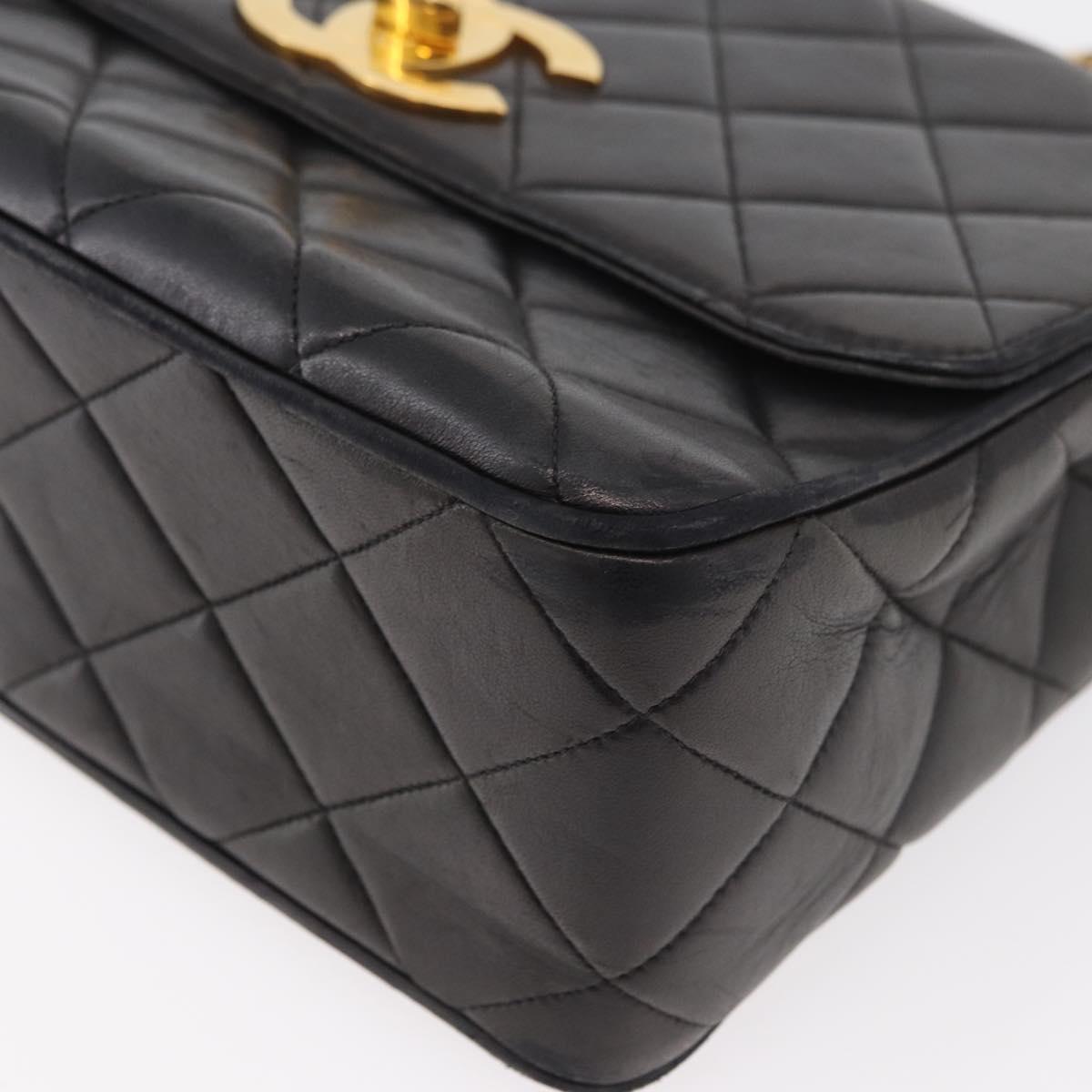 CHANEL Matelasse Chain Shoulder Bag Lamb Skin Black Gold CC Auth 175090SAV