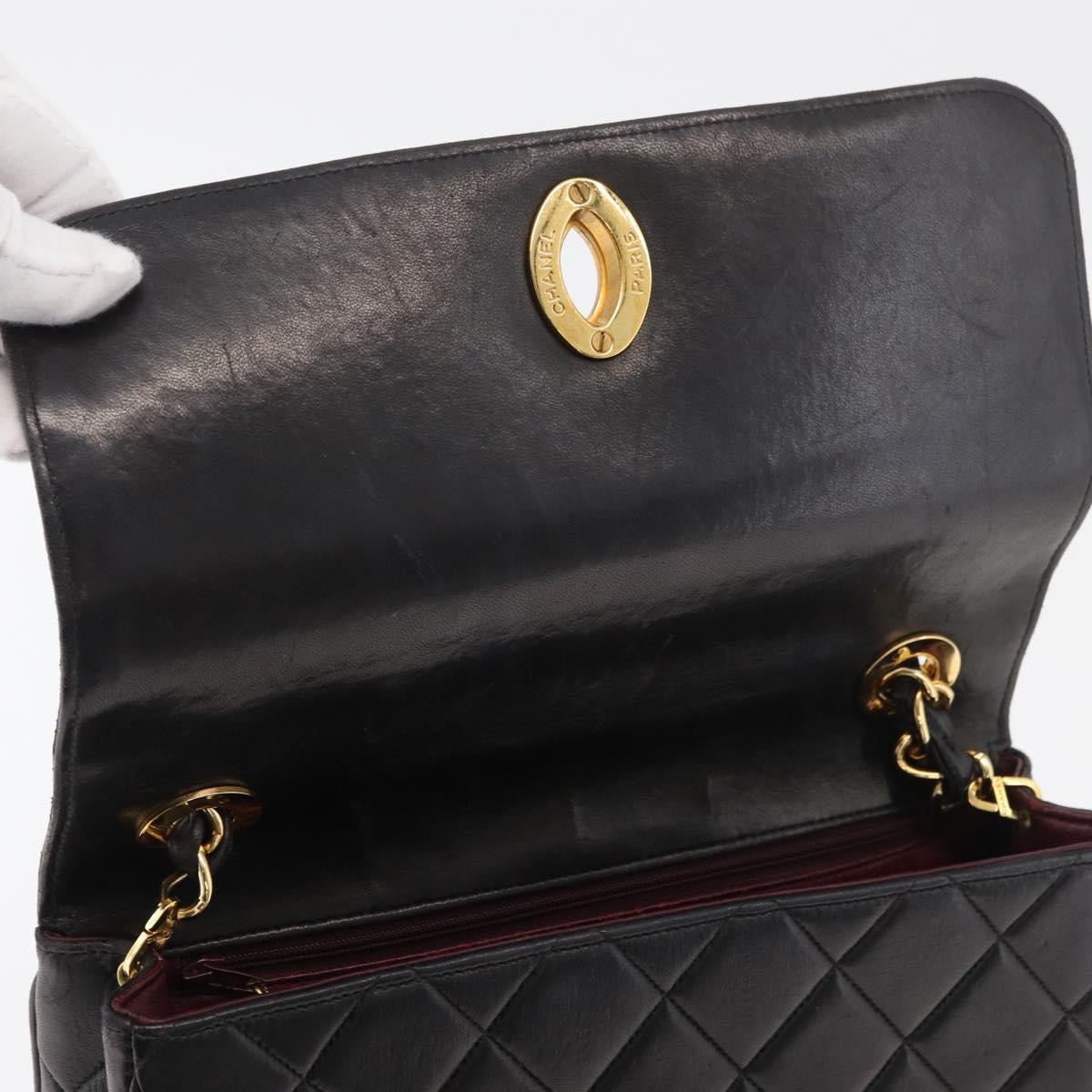 CHANEL Matelasse Chain Shoulder Bag Lamb Skin Black Gold CC Auth 175090SAV