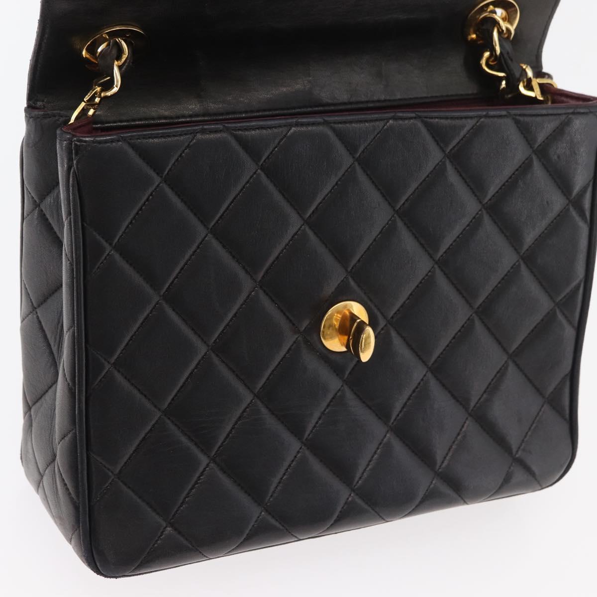 CHANEL Matelasse Chain Shoulder Bag Lamb Skin Black Gold CC Auth 175090SAV