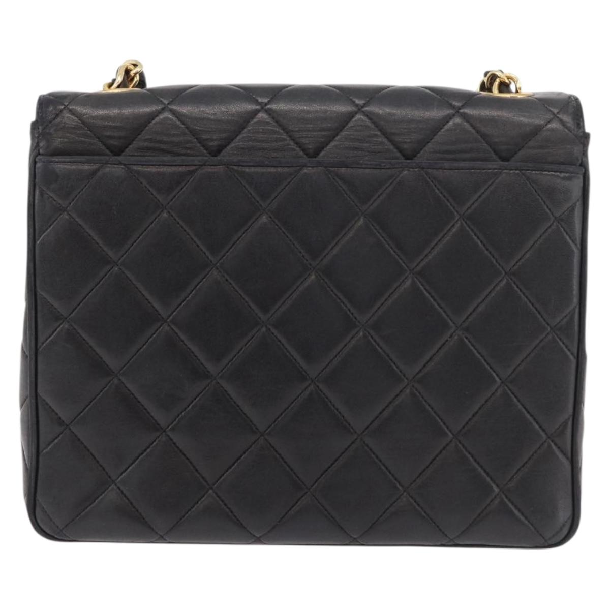 CHANEL Matelasse Chain Shoulder Bag Lamb Skin Black Gold CC Auth 175090SAV