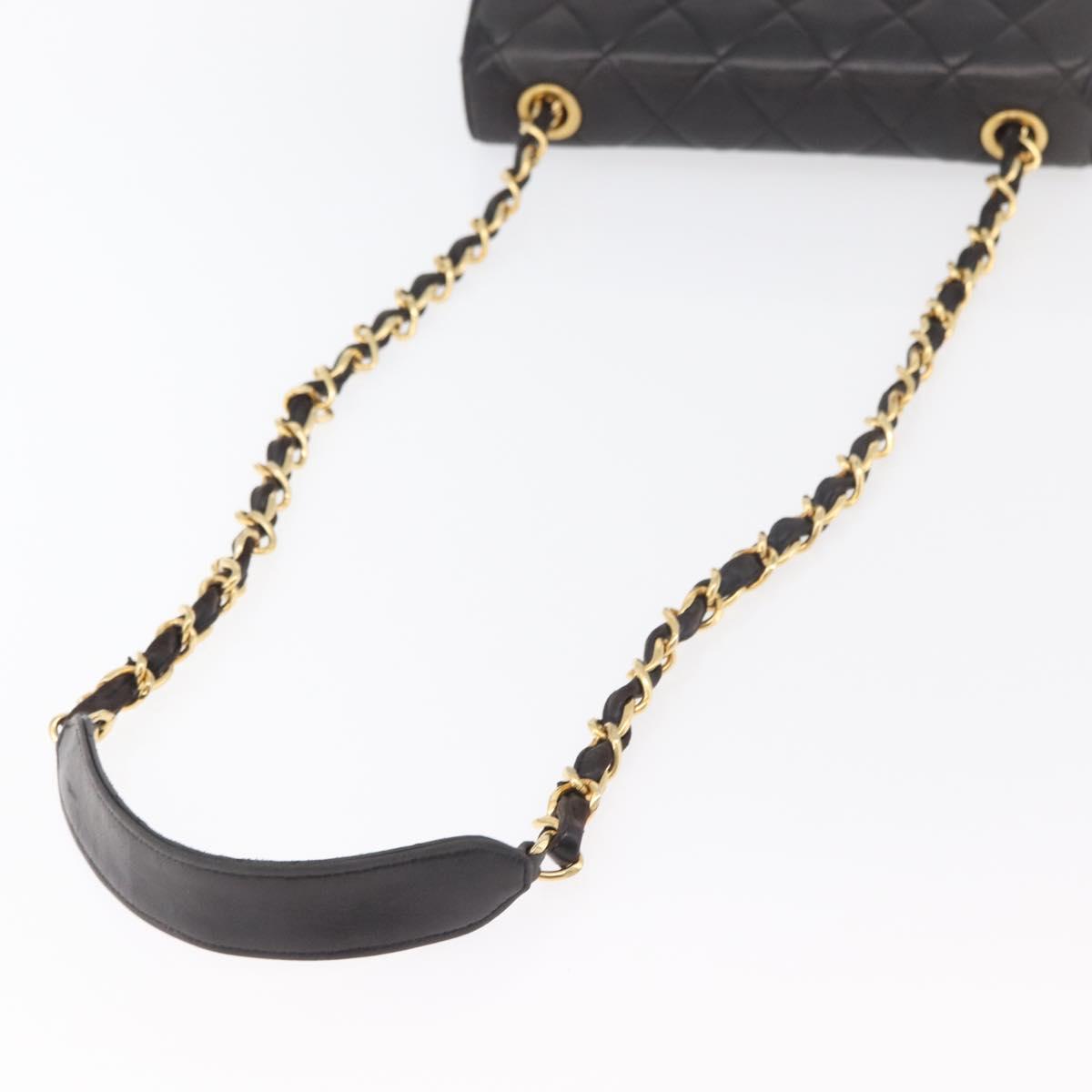 CHANEL Matelasse Chain Shoulder Bag Lamb Skin Black Gold CC Auth 175090SAV