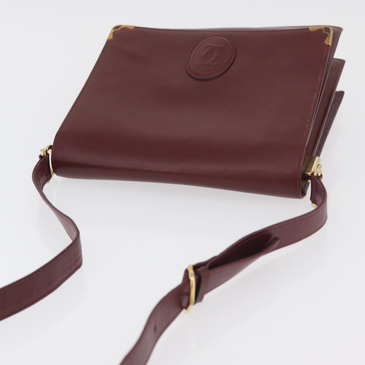 CARTIER Must Line Shoulder Bag Leather Bordeaux Gold Auth 175092A