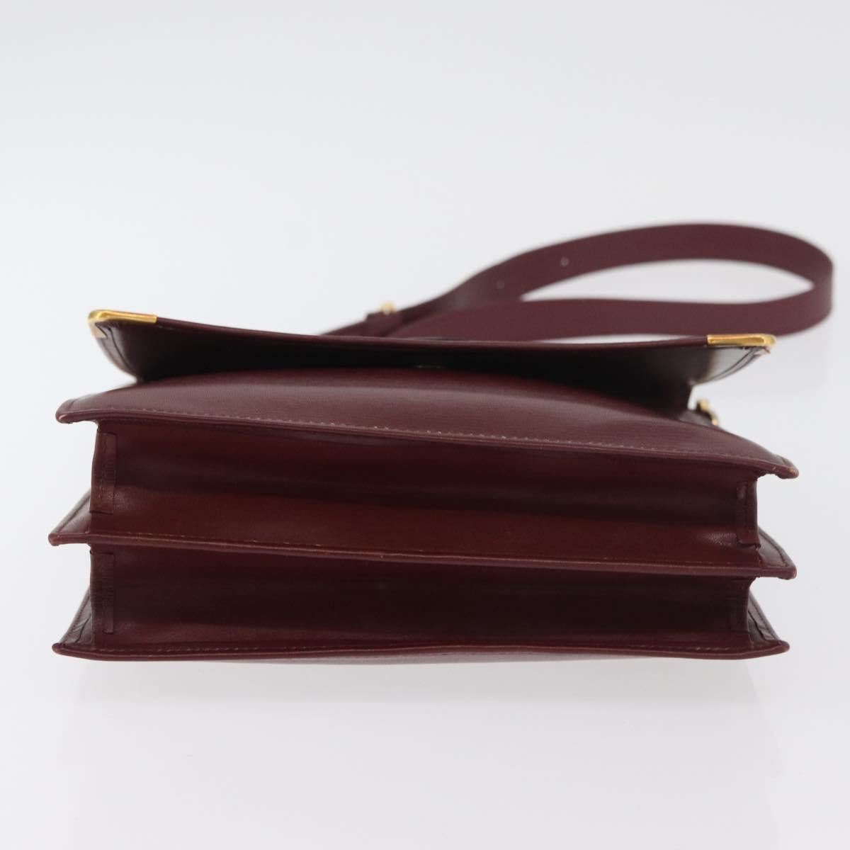 CARTIER Must Line Shoulder Bag Leather Bordeaux Gold Auth 175092A