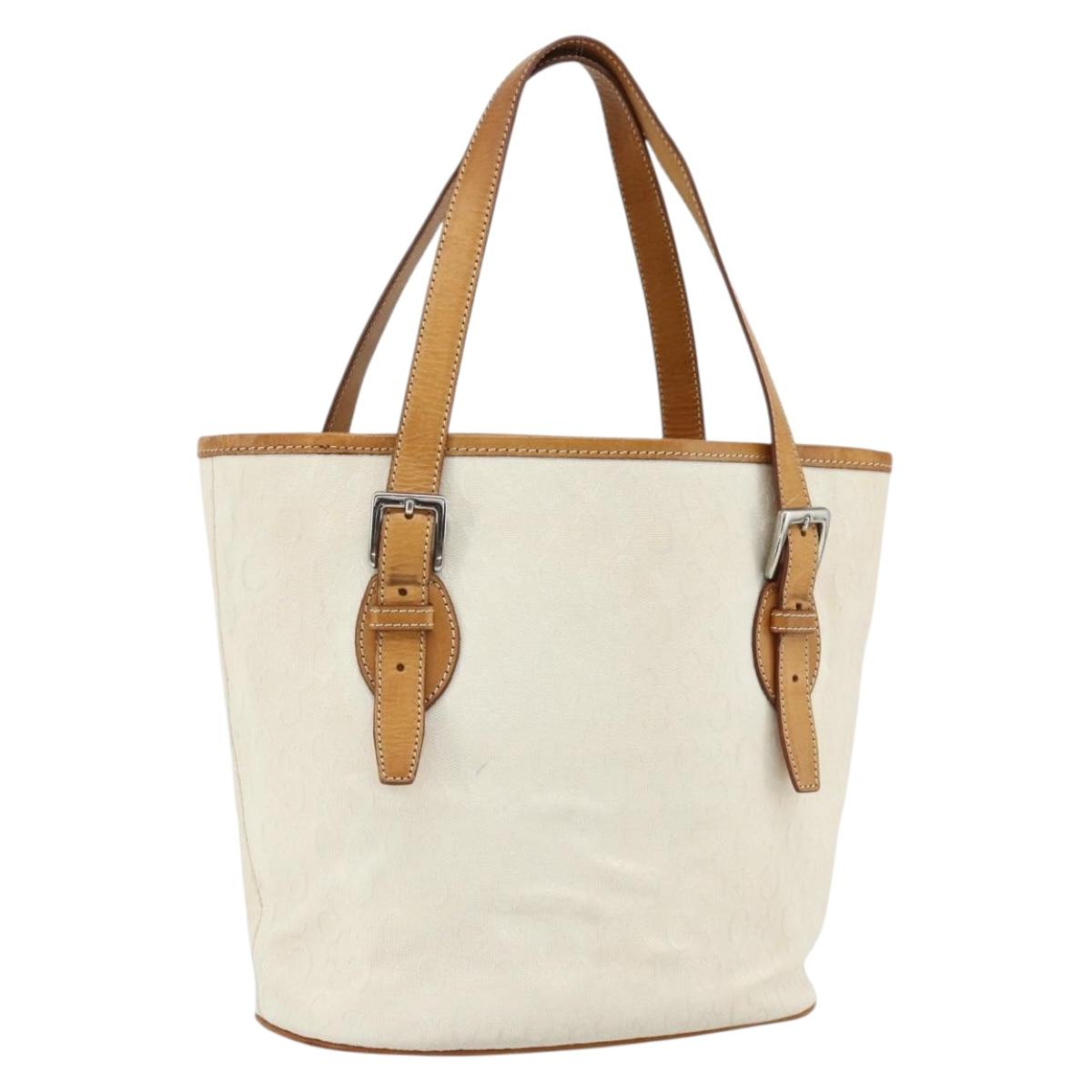 CELINE C Macadam Canvas Tote Bag White Auth 175095A