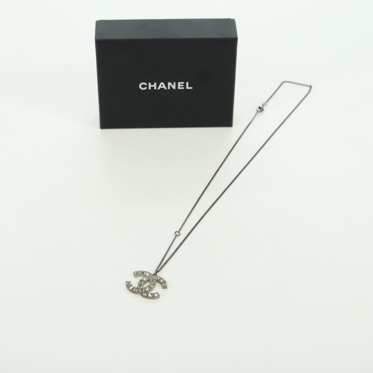 CHANEL COCO Mark Necklace metal Silver CC Auth 175104M