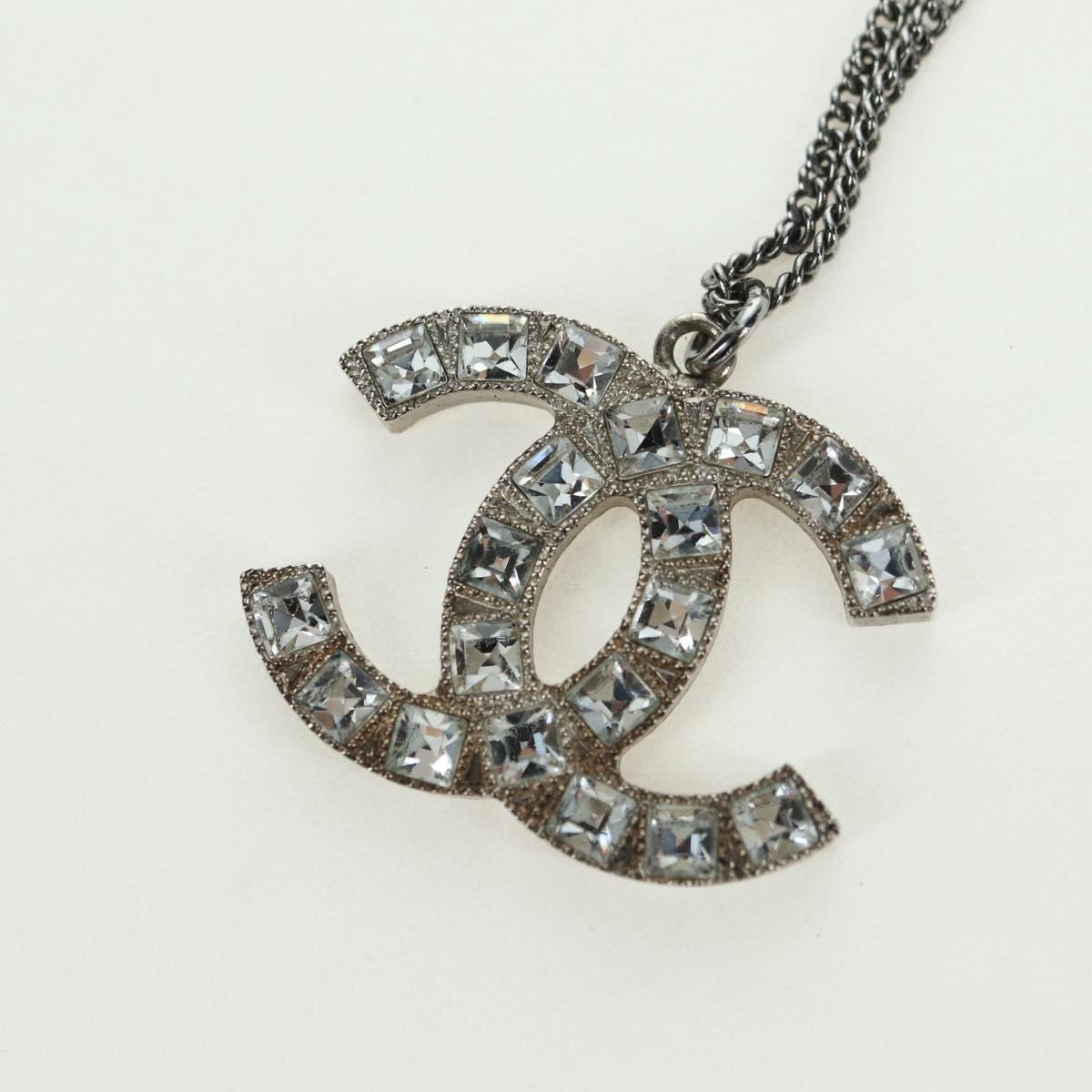 CHANEL COCO Mark Necklace metal Silver CC Auth 175104M