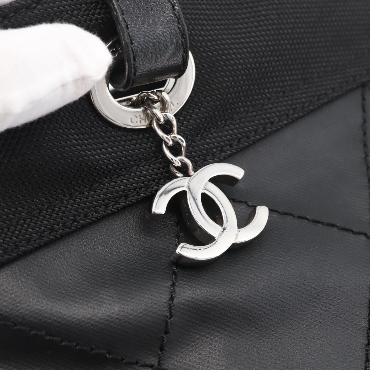 CHANEL Paris Biarritz Tote Bag Coated Canvas Black Silver CC Auth 175106A